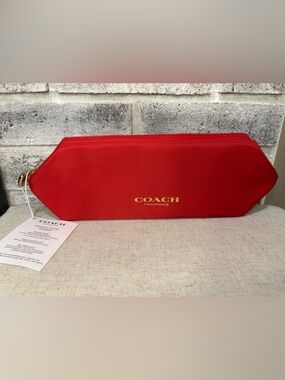 NWT! COACH Fragrance Red Toiletry Pouch Bag Gold Heart Zipper Travel Makeup Case